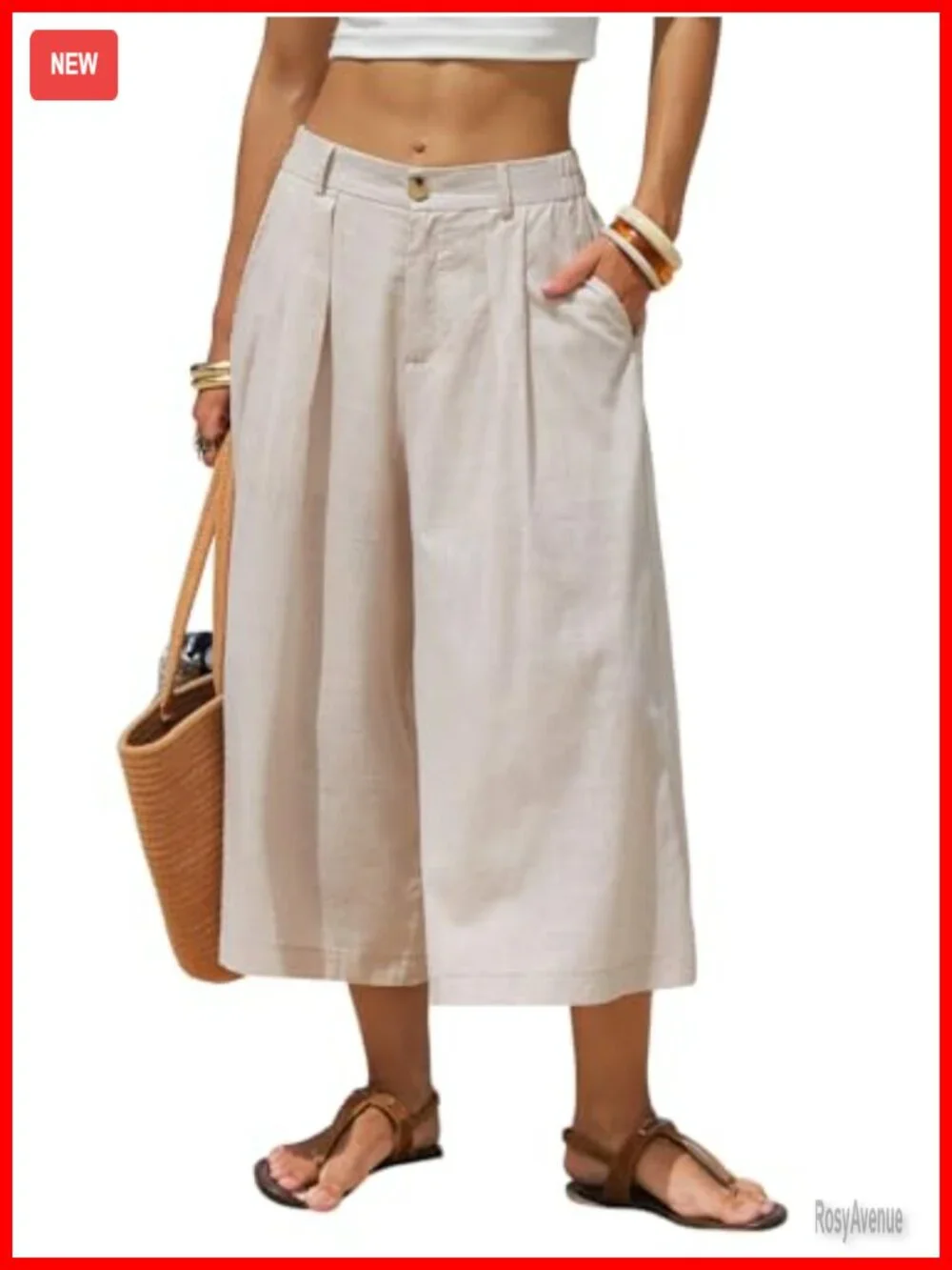 Womens Linen Capri Pants Wide Leg Palazzo Cotton Blend Cropped Gaucho Culottes